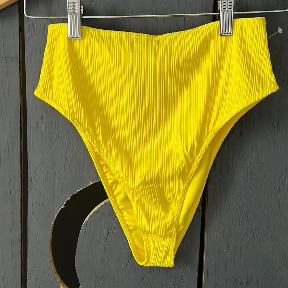 FRANKIE’S BIKINIS JENNA RIBBED HIGH WAIST BIKINI BOTTOMS SIZE L
